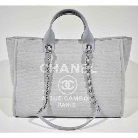 Chanel 22S Deauville Grey Large Shopping 30cm 2Way Silver Chain Handle Tote Bag - Picture 1 of 12